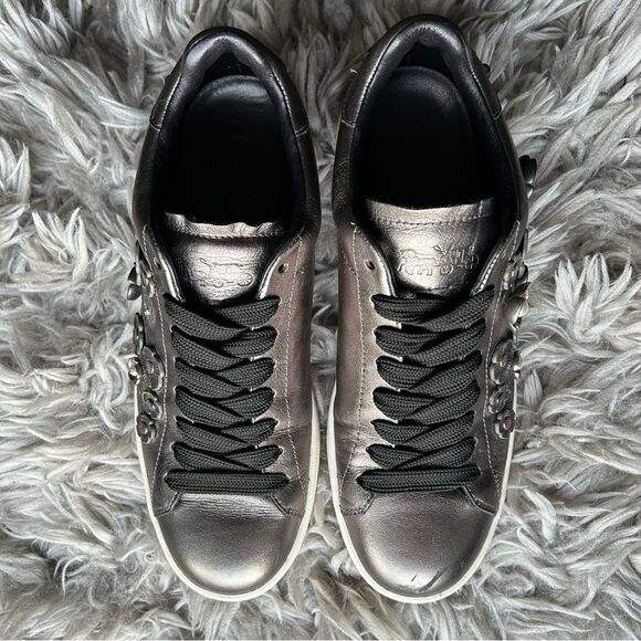 Coach Tea Rose Floral Embellished Metallic Leather Sneakers womens shoe size 9 B - Picture 4 of 13